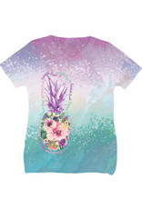 BLUE 84 SUBLIMATION FLORAL PINEAPPLE VNECK SS TEE