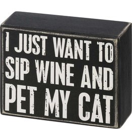 PRIMITIVES BY KATHY PET LOVER BLOCK SIGNS SIP WINE AND PET CAT