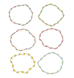 WORLD END IMPORTS STRETCHY BEADED ANKLET MULTI DAISIES ADJUSTABLE