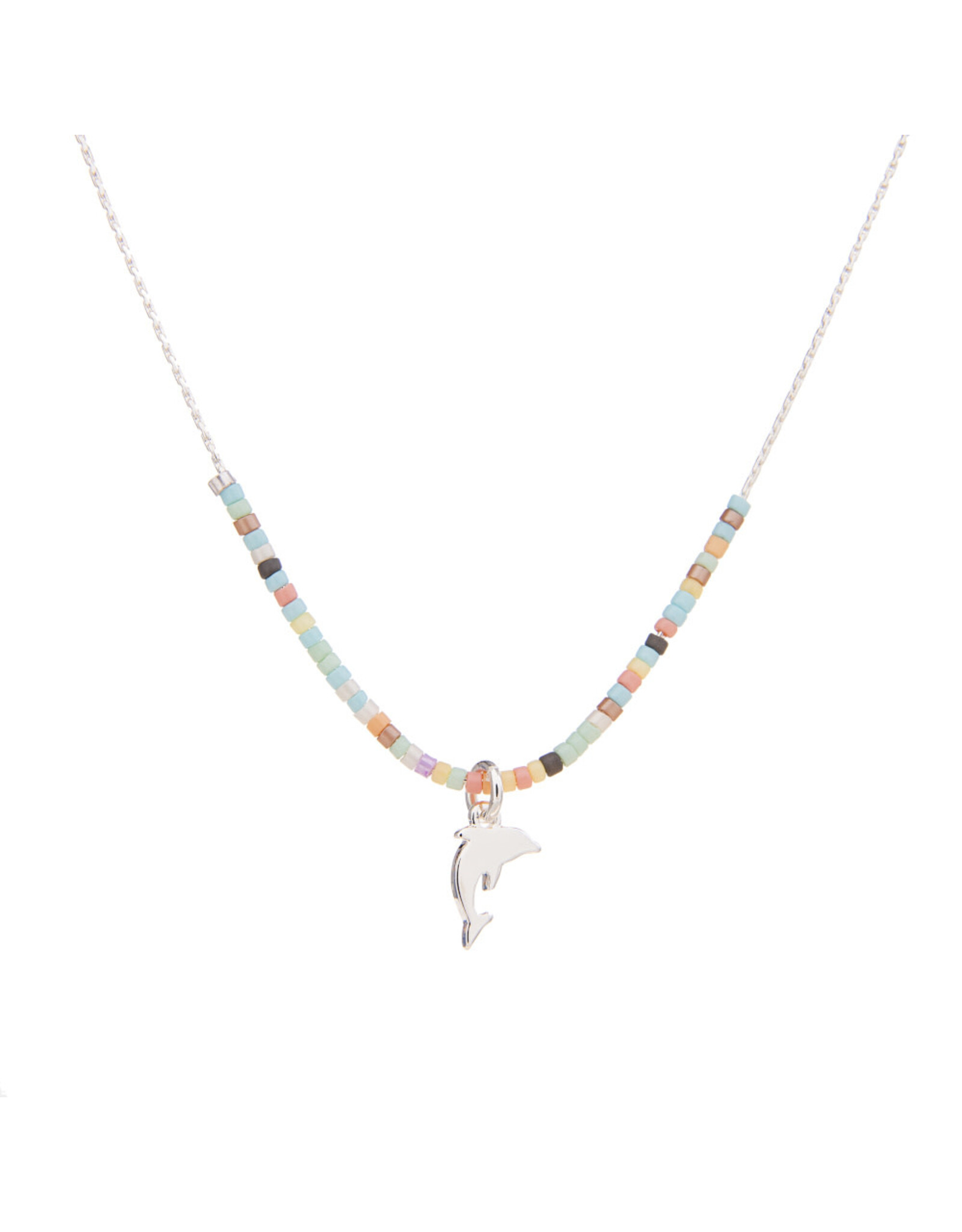 WORLD END IMPORTS SEEDBEAD CHARM CHAIN NECKLACE DOLPHIN ADJUSTABLE
