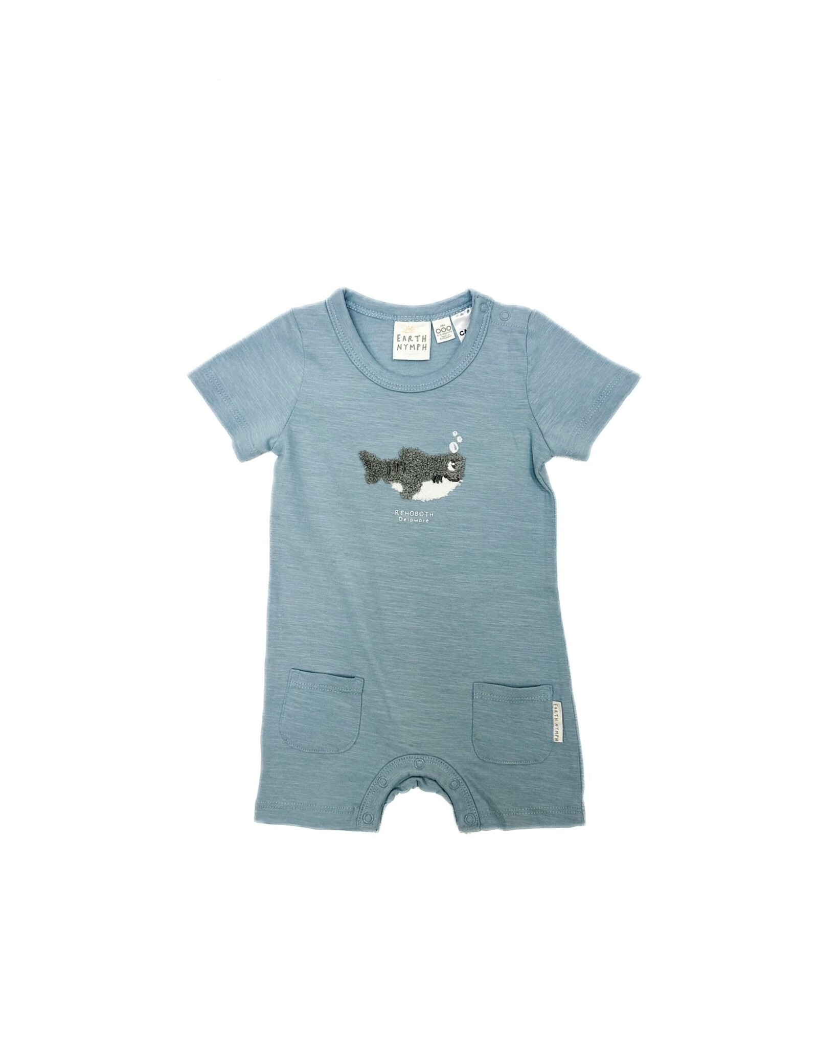 EARTH NYMPH FUZZY SHARKY OCEAN BLUE ONESIE