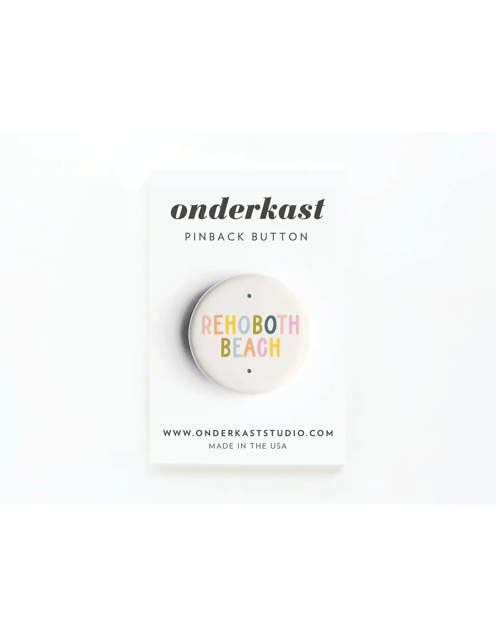 ONDERKAST PINBACK BUTTON MULTI COLORED TEXT