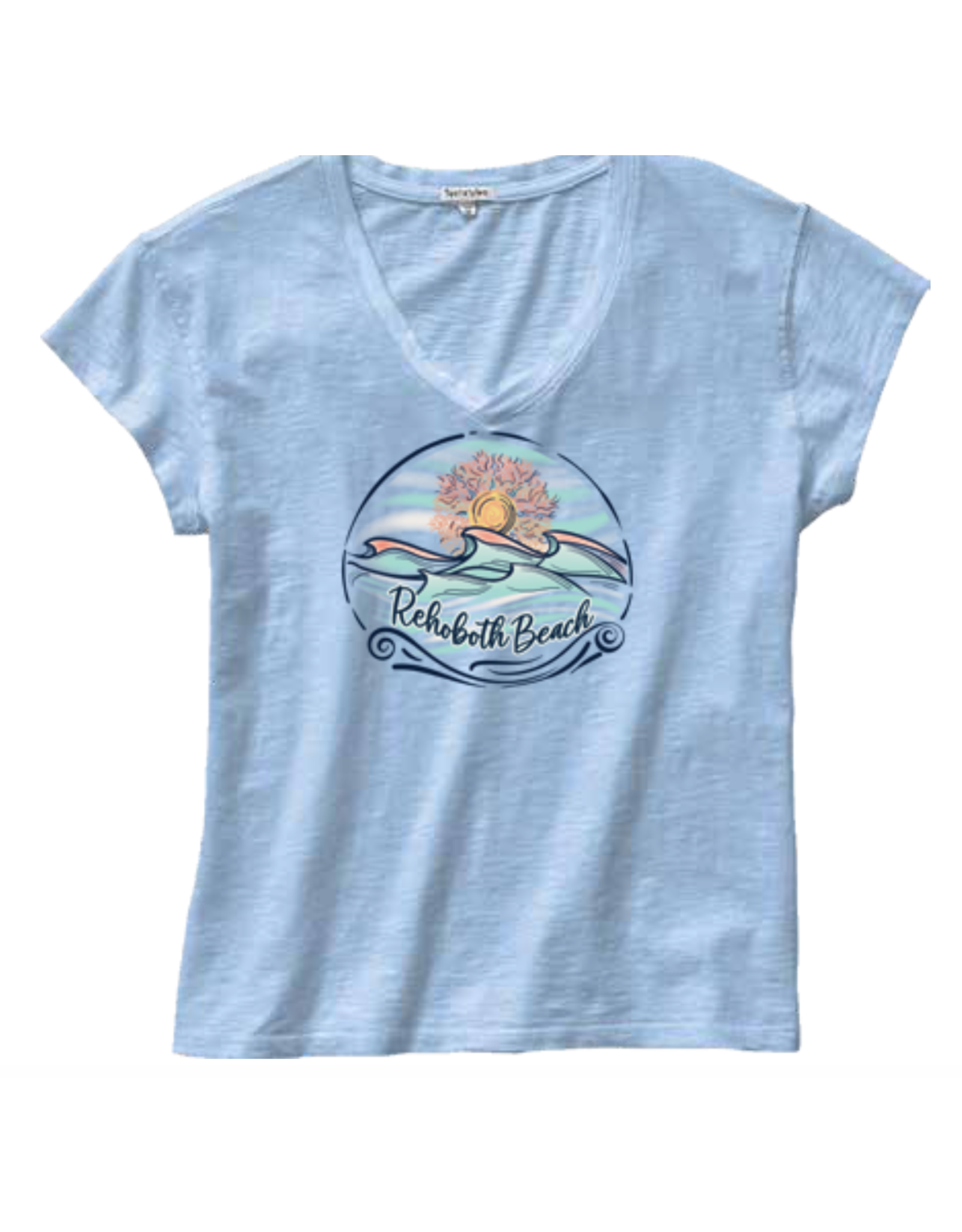 TECHSTYLES WOMENS PIGMENT DYED ABOBE BEACH VNECK SS TEE