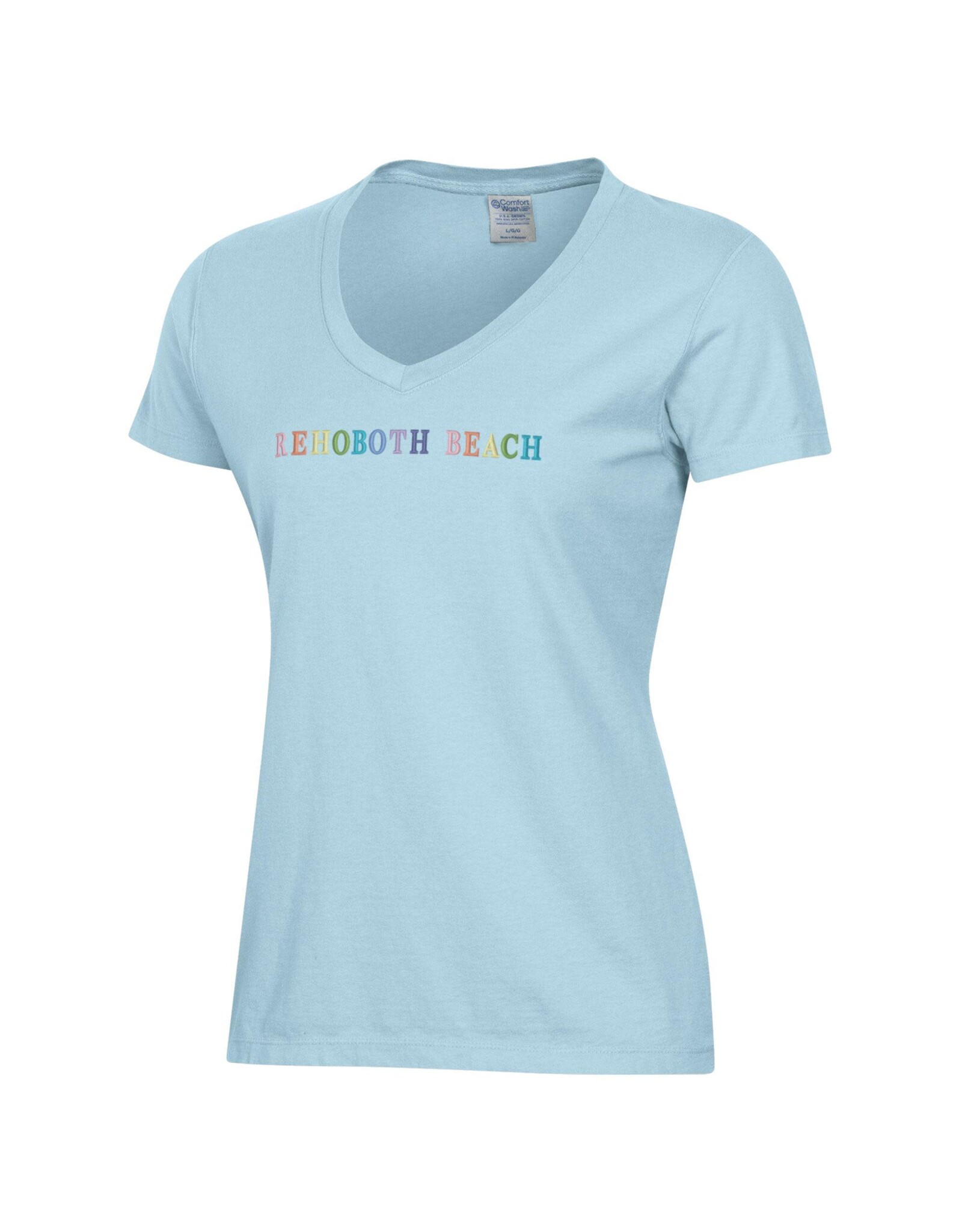 REHOBOTH LIFESTYLE WOMENS EMBROIDERED VNECK SS TEE