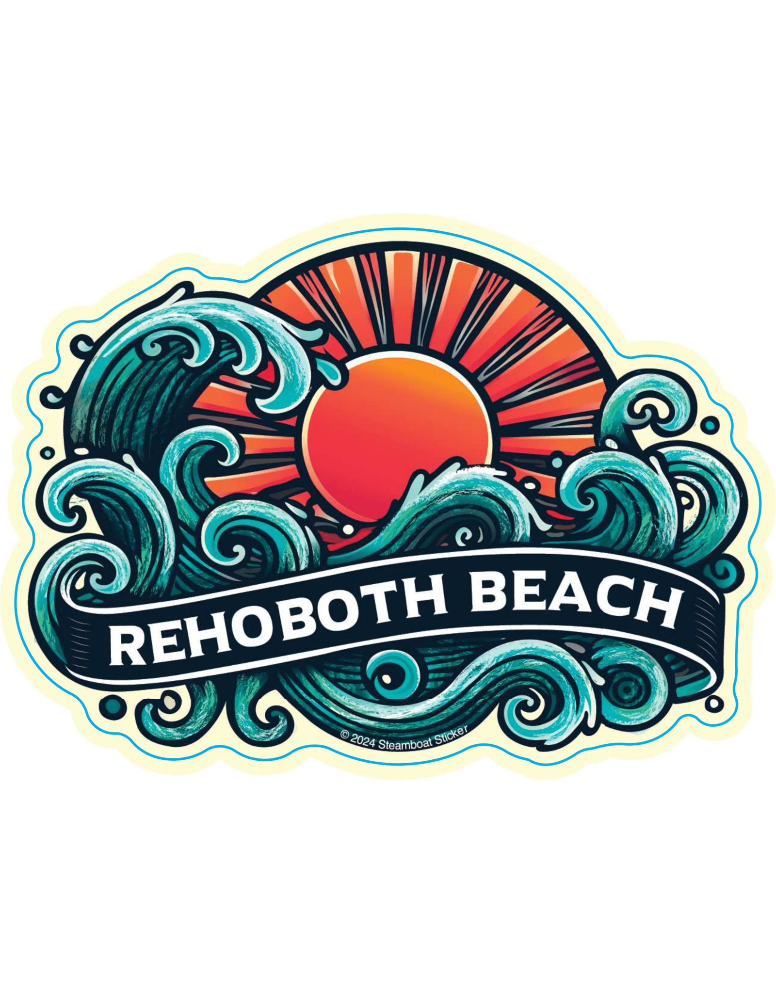 STEAMBOAT STICKERS BEACH STICKER SUNSET WAVES
