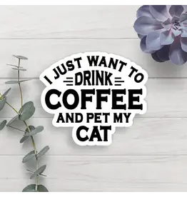 SCENIC ROUTE NOVELTY STICKER DRINK COFFEE AND PET CAT