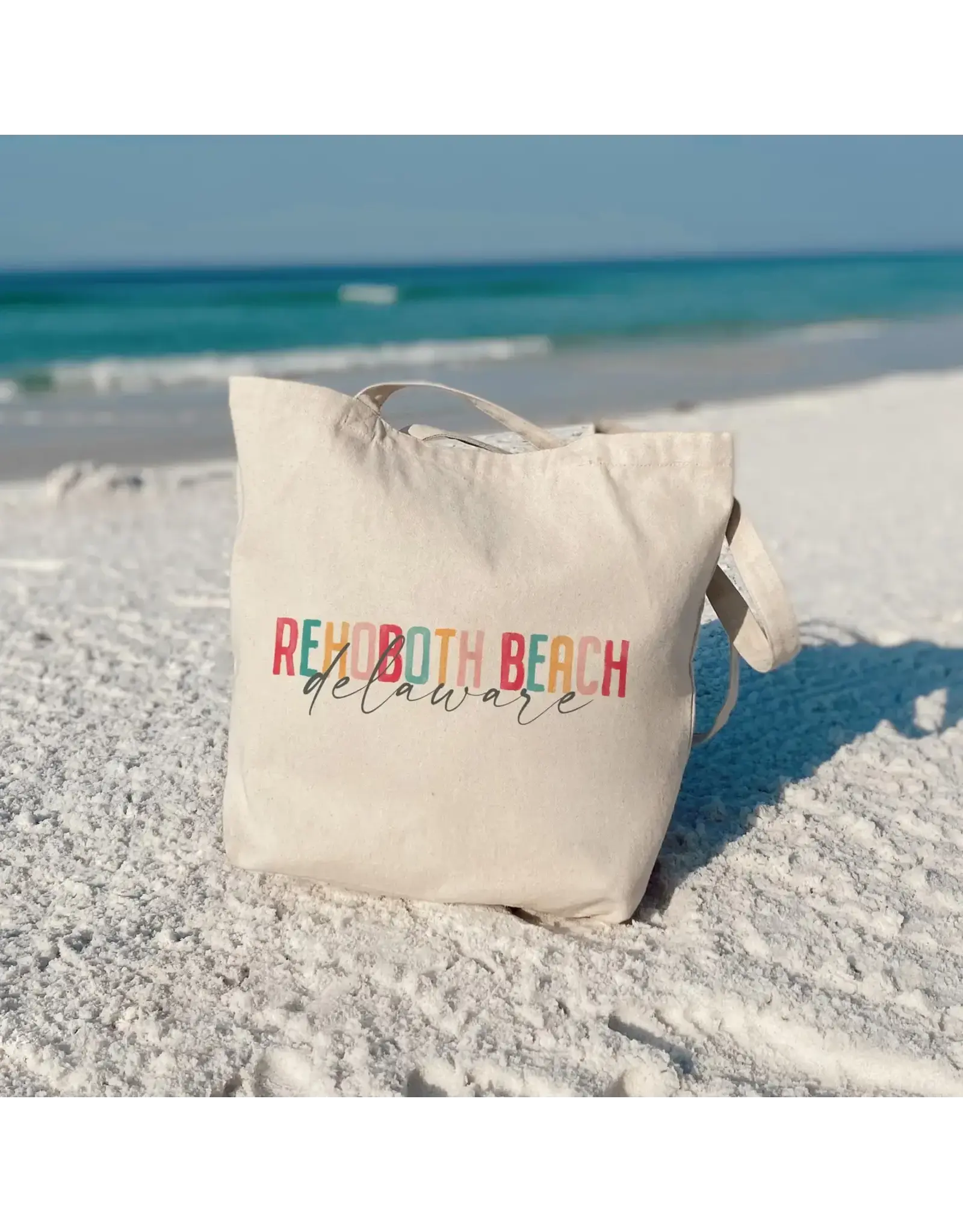 MULTICOLORED TEXT CANVAS TOTE