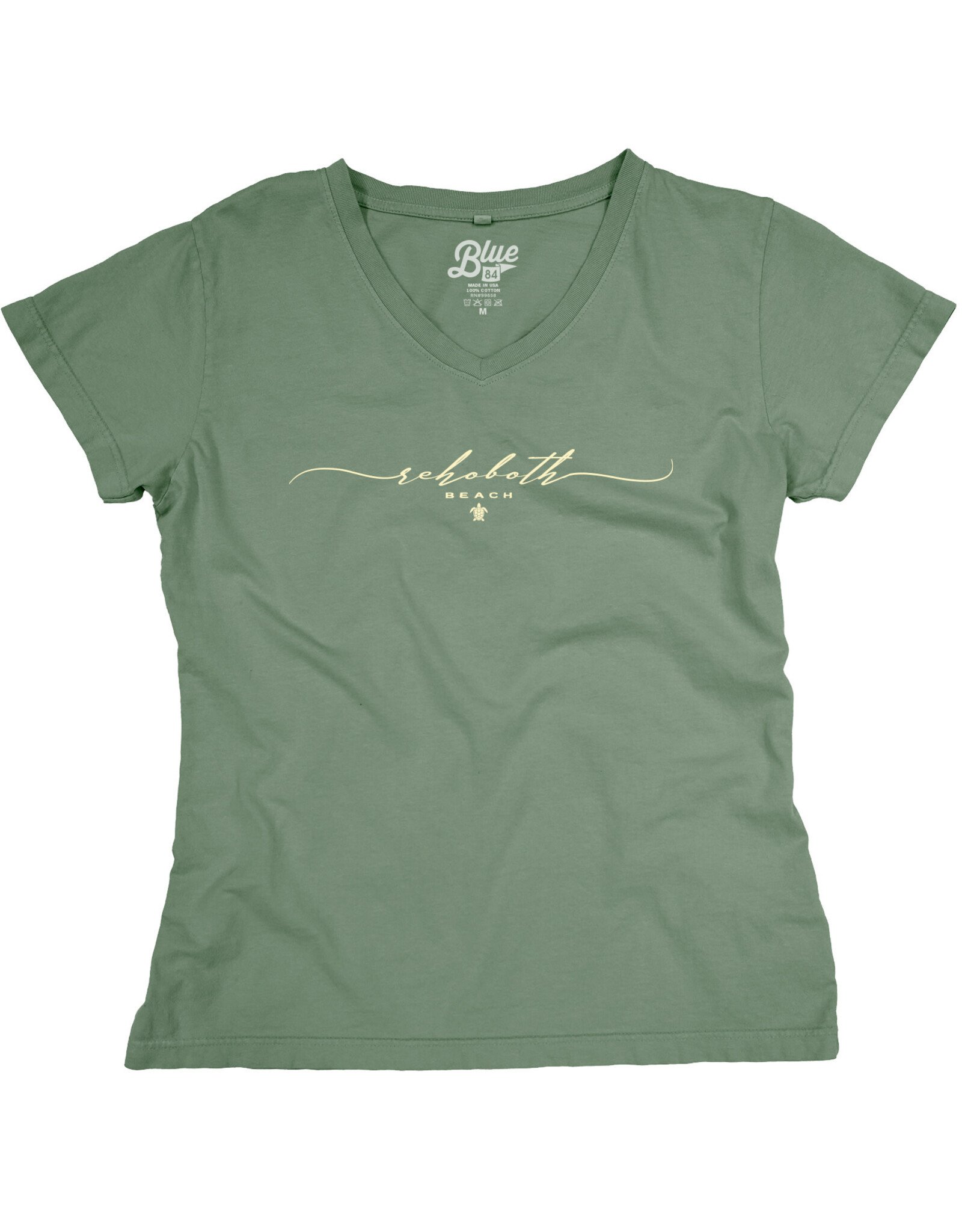 BLUE 84 WOMENS EMBROIDERED SCRIPT TURTLE VNECK TEE