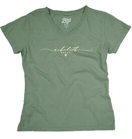 BLUE 84 WOMENS EMBROIDERED SCRIPT TURTLE VNECK TEE