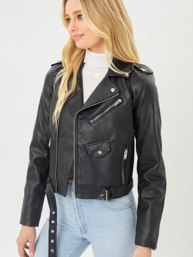 Ripley Short Sleeve Leather Biker Jacket Black