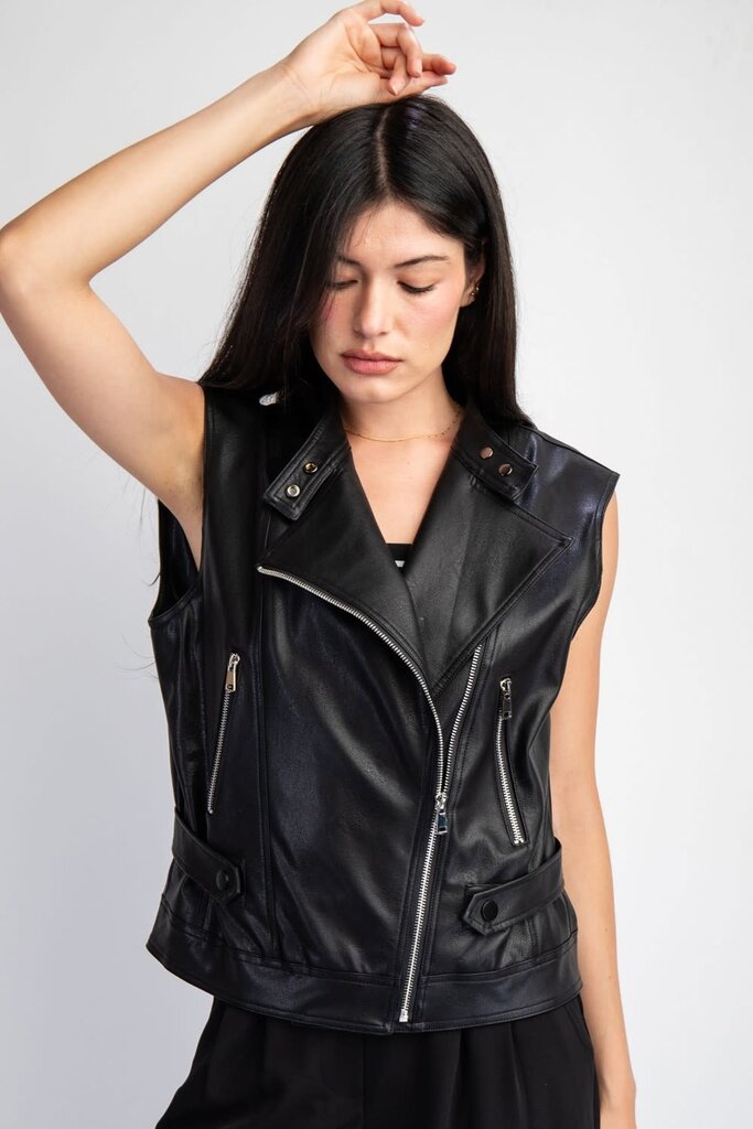 The Denim Bar Faux Leather Biker Vest