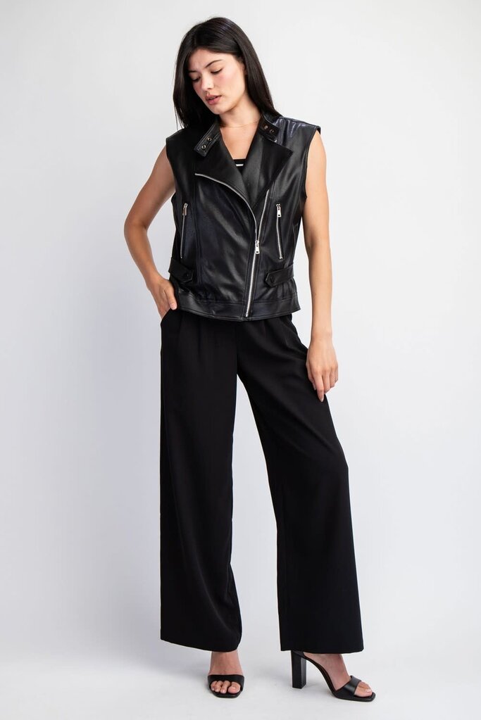 The Denim Bar Faux Leather Biker Vest