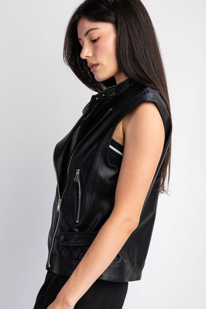 The Denim Bar Faux Leather Biker Vest