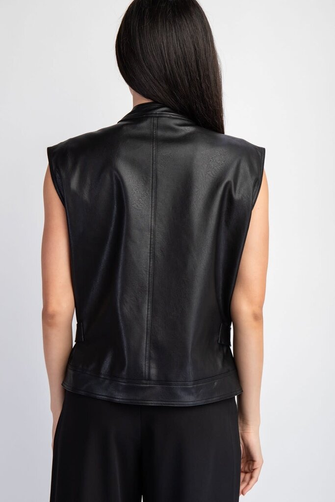 The Denim Bar Faux Leather Biker Vest