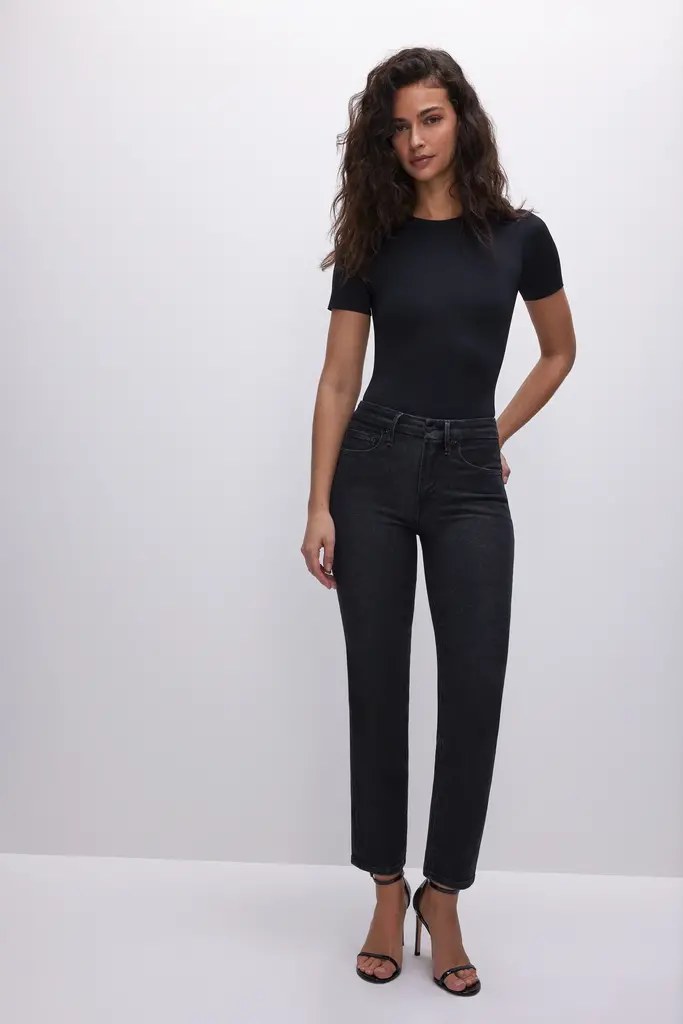 Good American Soft-Tech Good Legs Straight Jeans
