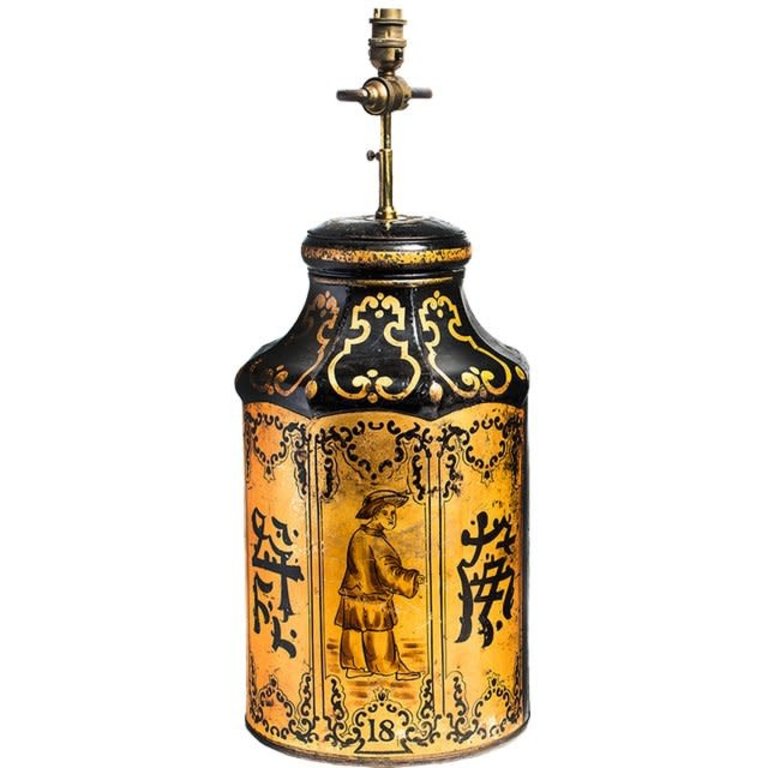 Single Antique Chinoiserie Gilded Tea Tin Lamp, 1870