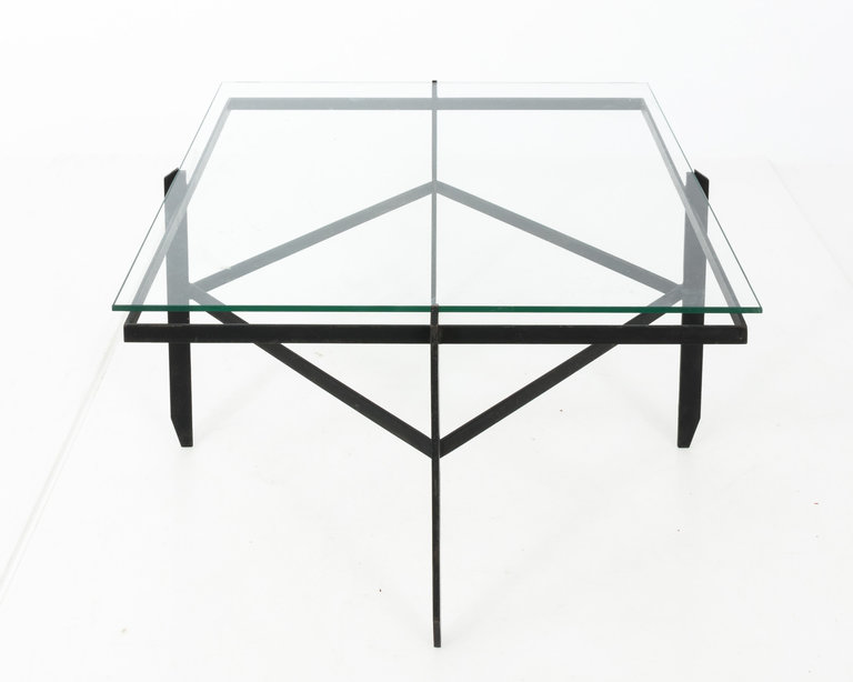 Glass and Iron Mid Century Cocktail Table