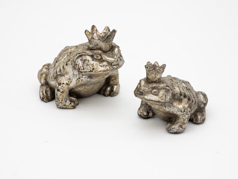 Silver Frog with crown, pair