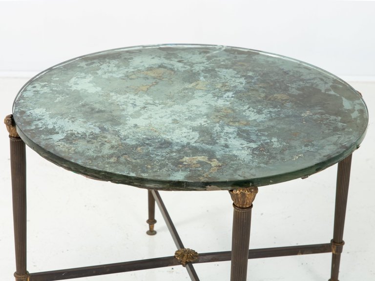 Mercury glass top table with metal base