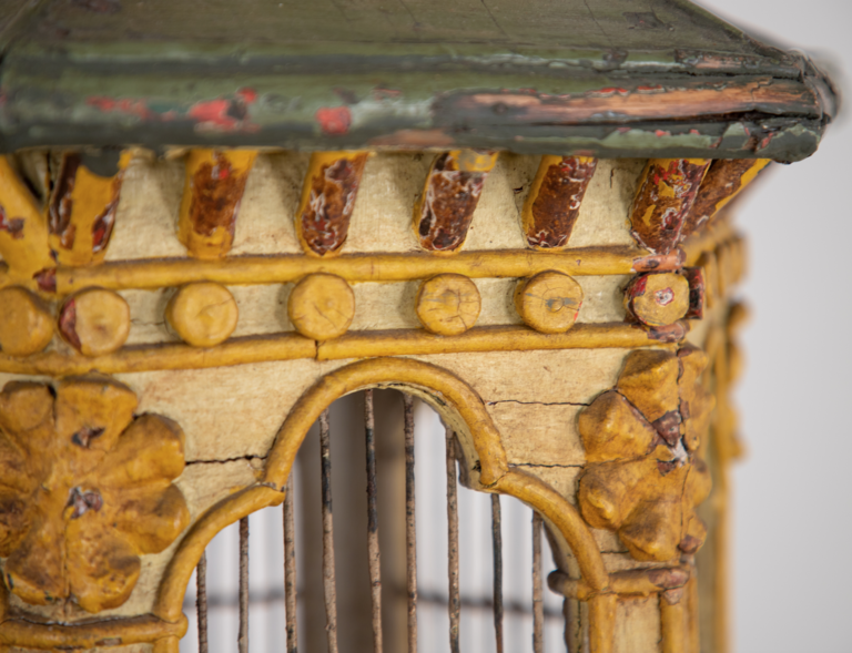 English Polychrome Painted Wire Pagoda Birdcage, 1820