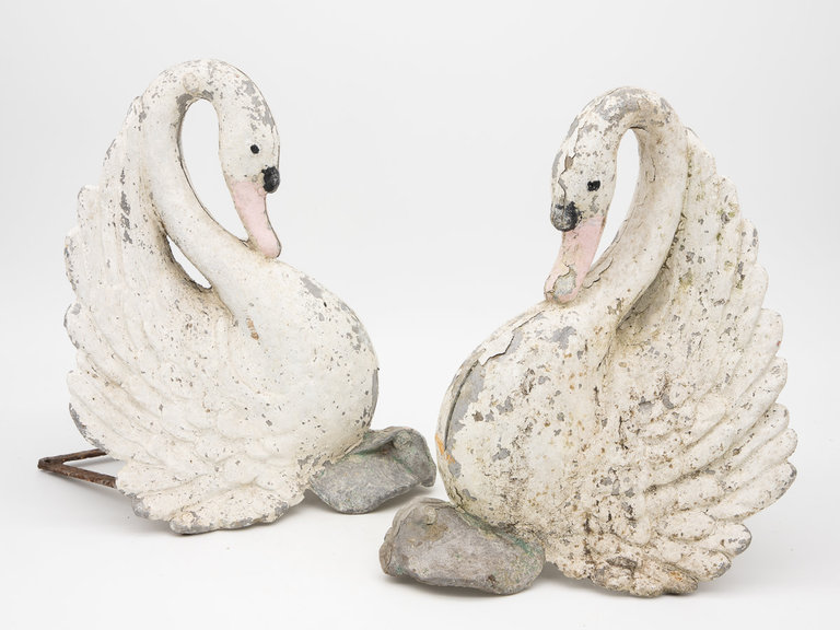 Pair of early 20th Century Cast Iron Swans