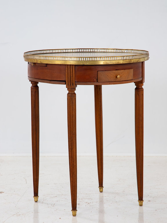 19th century French Mahogany and Marble Top, with a Brass Ornamental Gallery and Drawer