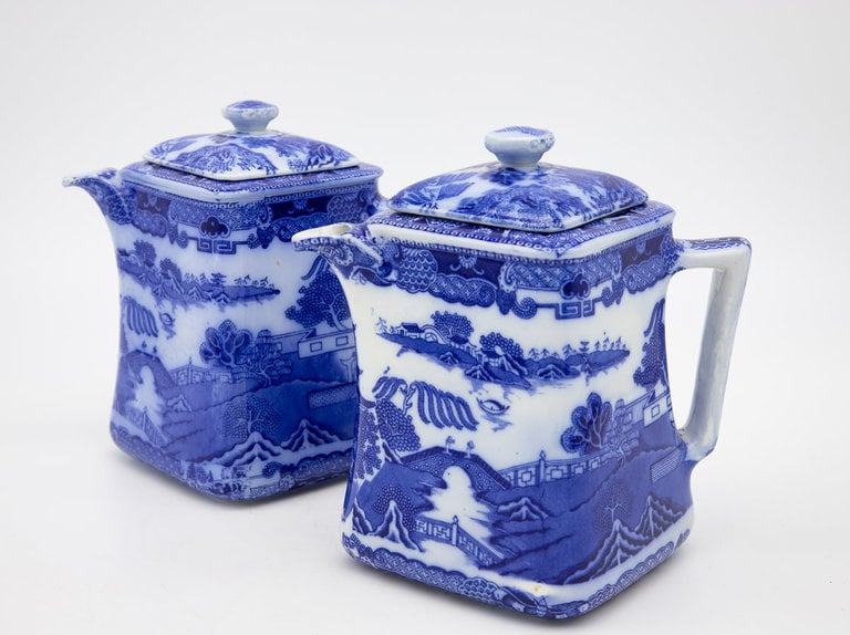 Pair English Early 20th C. Edwardian Tearoom Teapots for Ringtons Tea Merchants