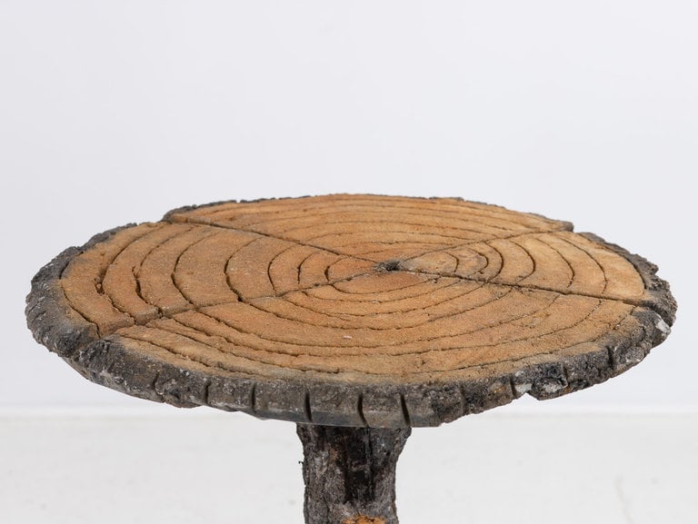 Faux-bois table with mushrooms