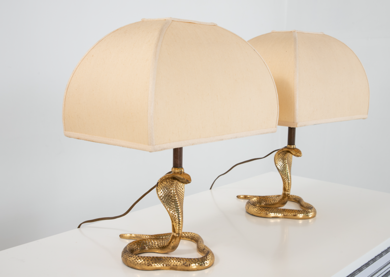 Pair MId Century Brass Cobra Table Lamps
