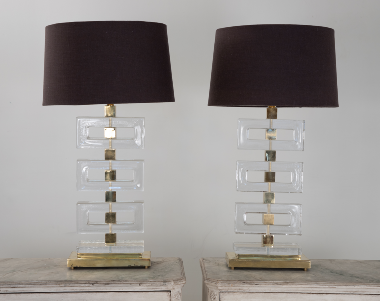 Pair Modern Murano Clear Glass Lamps MId Century Inspired
