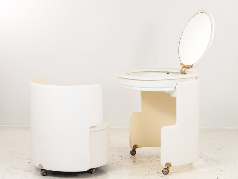 White Faux Leather Poltrana Frau Dilly Dally modular vanity and chair by Luigi Massoni