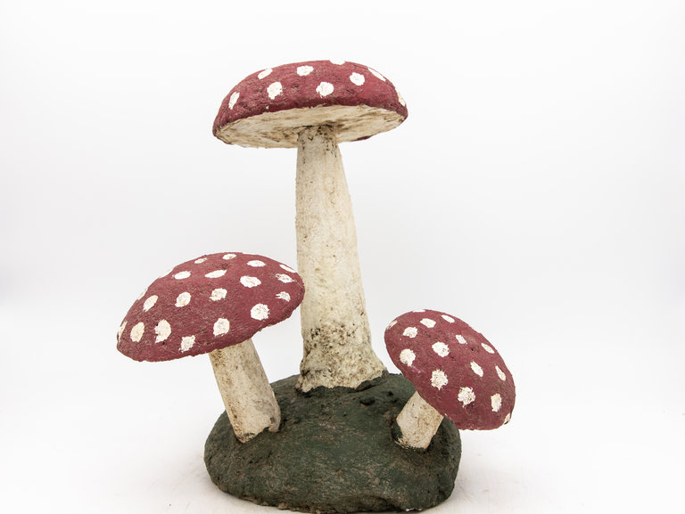 Set of 12 Painted Cast Stone Mushrooms, Belgium 20th Century