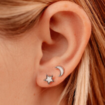 Moon and Stars Studs Silver