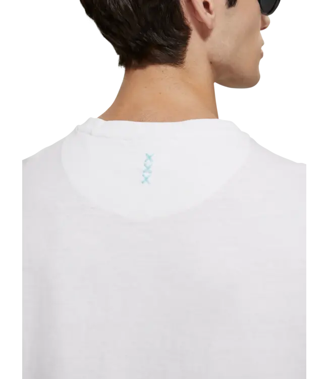 Scotch & Soda T-shirt en coton et lin 175657 0002 WHITE