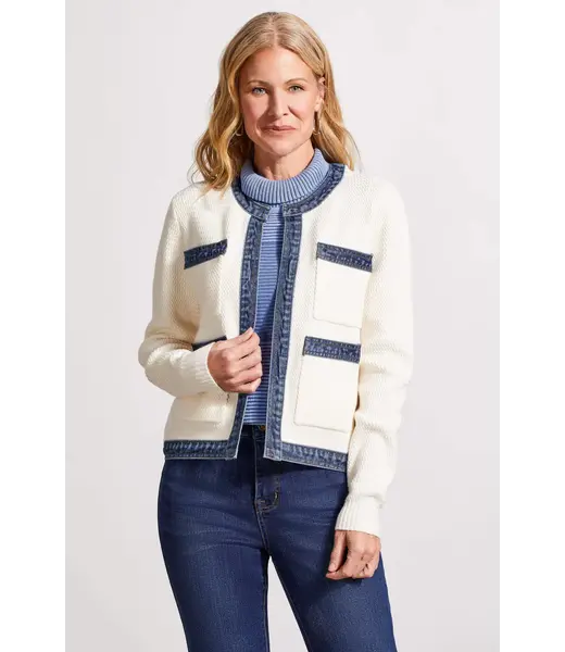 Tribal VESTE PULL EN TRICOT AVEC BORDURE EN DENIM