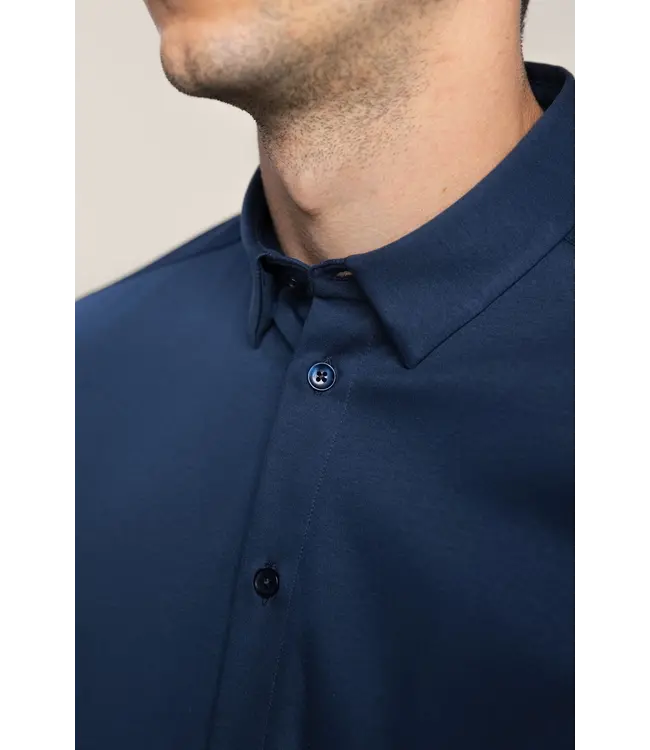 Mos Mosh Gallery Chemise extensible en jersey MMGMarco 500940/FA24 JAPAN BLUE