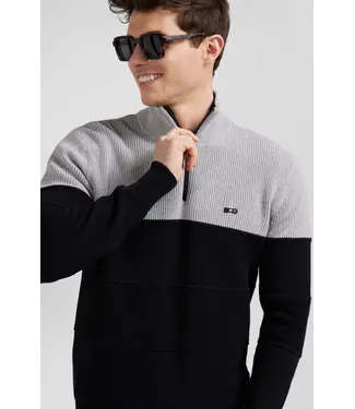 Eden Park Pull demi-zip en coton gris avec détails en maille Coupe régulière