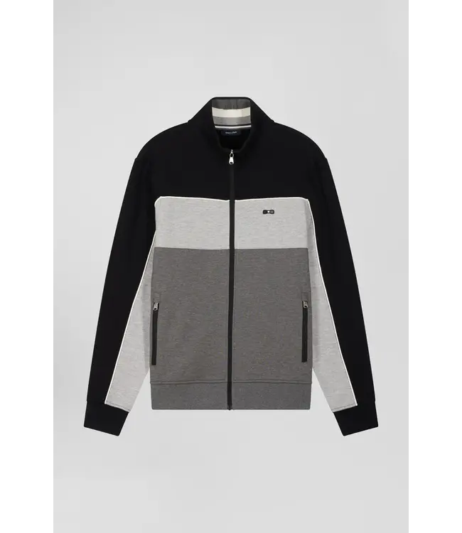 Eden Park Sweat-shirt zippé régulier en coton mélangé tricolore noir H24MAISW0021NOIR