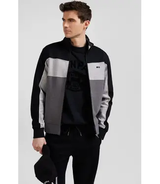 Eden Park Sweat-shirt zippé régulier en coton mélangé tricolore noir