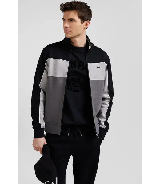 Eden Park Sweat-shirt zippé régulier en coton mélangé tricolore noir