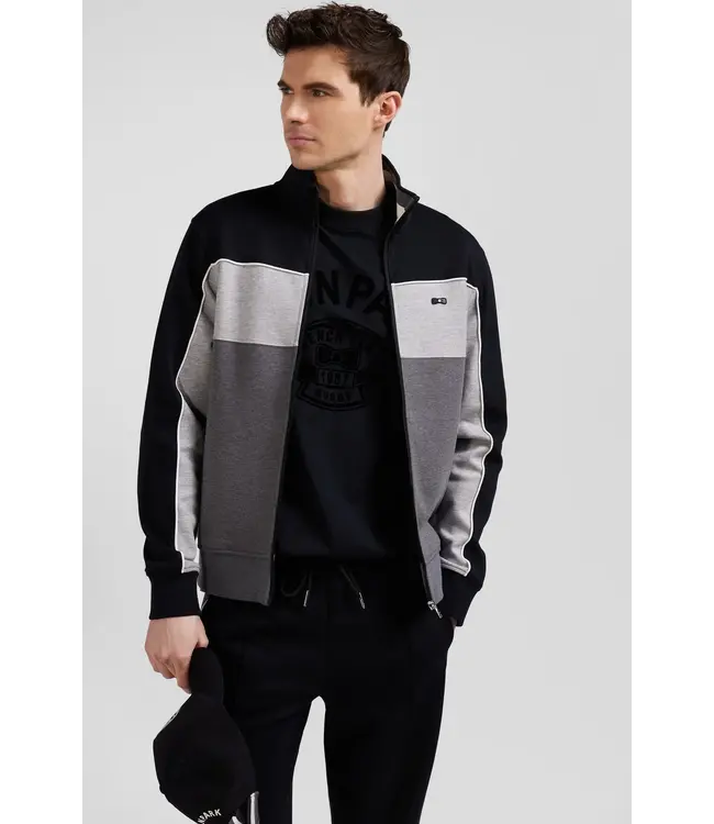 Eden Park Sweat-shirt zippé régulier en coton mélangé tricolore noir H24MAISW0021NOIR