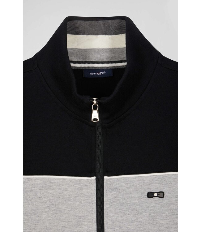 Eden Park Sweat-shirt zippé régulier en coton mélangé tricolore noir H24MAISW0021NOIR