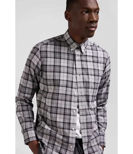 Eden Park Chemise régulière en coton à carreaux gris
