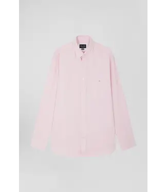 Eden Park Chemise régulière en coton sergé rose uni avec col boutonné
