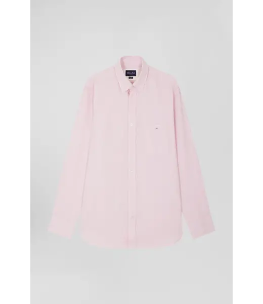 Eden Park Chemise régulière en coton sergé rose uni avec col boutonné