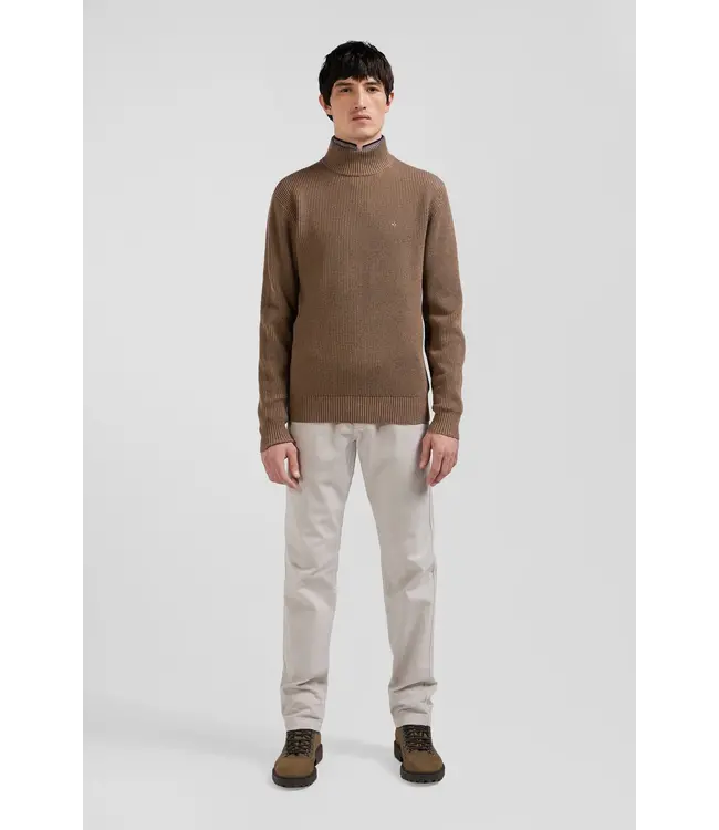 Eden Park Pull col montant régulier en laine et coton marron H24MAIPU0023 MAC3