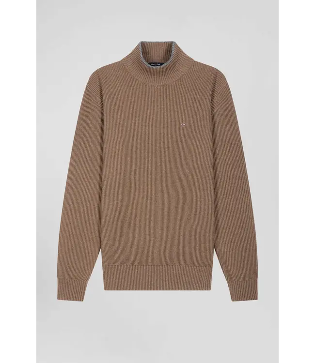 Eden Park Pull col montant régulier en laine et coton marron H24MAIPU0023 MAC3