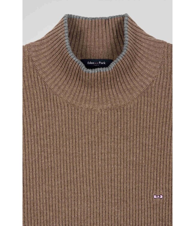 Eden Park Pull col montant régulier en laine et coton marron H24MAIPU0023 MAC3