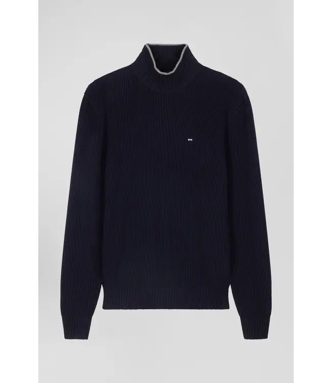 Eden Park Pull col montant régulier en laine et coton marine H24MAIPU0023 BLF27