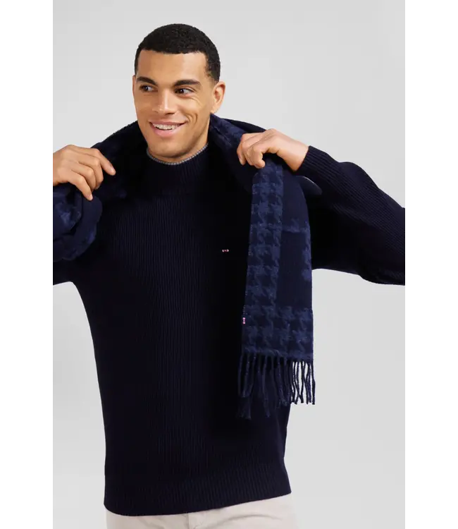 Eden Park Pull col montant régulier en laine et coton marine H24MAIPU0023 BLF27